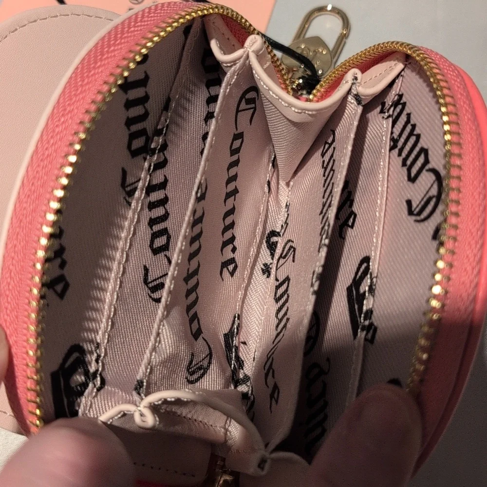 Juicy Couture Taking the Lead Half Moon Card Holder Pink Lemonade with Mirror